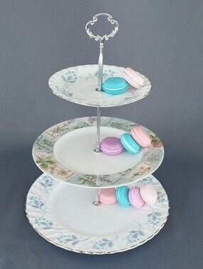 Handcrafted 3 Tier Cake Stand Vintage Fine China Coquette Cottagecore Tea Server